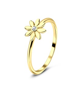 Flower Gold Plated Silver Ring with CZ Stone NSR-3234-GP